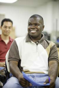 A Goodwill program participant in a job training class.