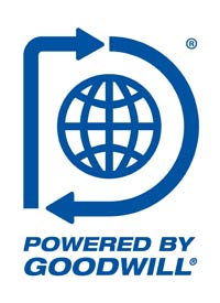 Donate Icon with text Powered By Goodwill below The new universal symbol for donation