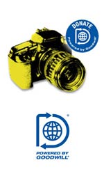 A camera with the Donate mark above and below it.