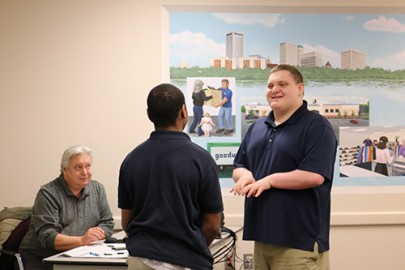 Students participate in a workplace role play activity during the specialized Autism class at Goodwill's Work Adjustment Training Program.