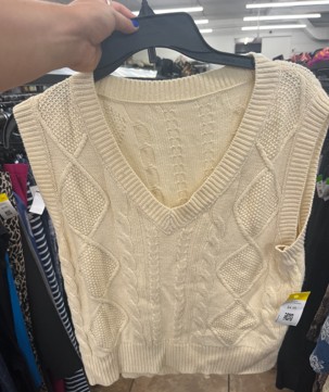 Cream Short Sleeve Cable Knit Sweater